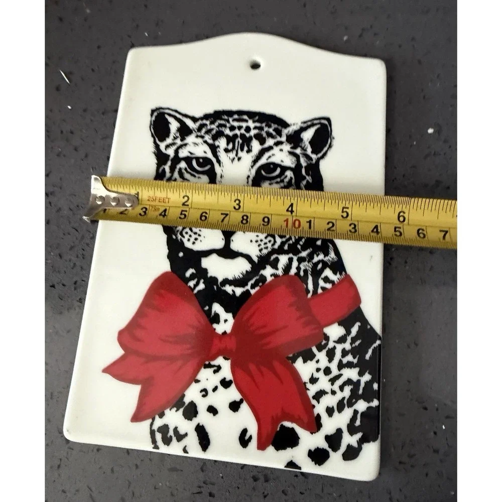 Ceramic Leopard W/ Red Bow Plaque Sign‎ Decor Serving Board